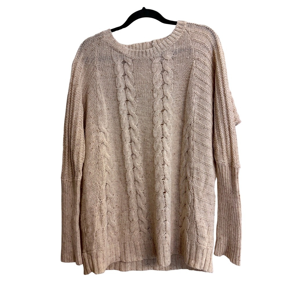 Banana Republic Cable Knit Sweater M Cream Oatmeal, Cozy, Wool Blend, Oversized